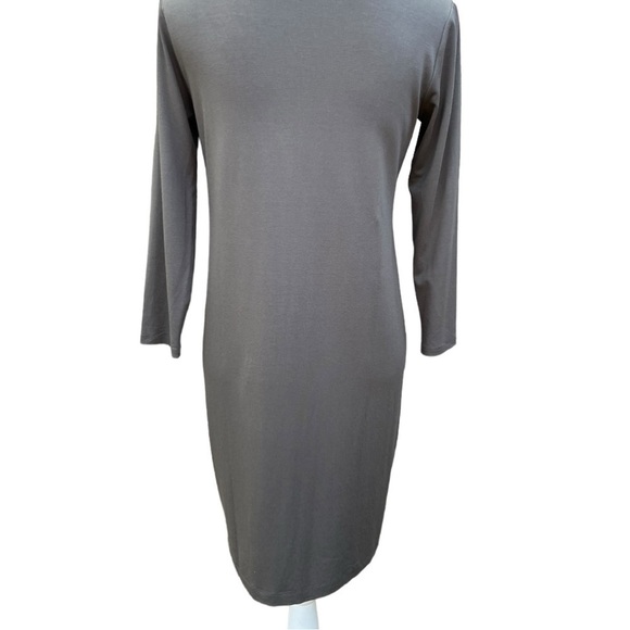 Eileen Fisher Deep V-Neck T-Shirt Dress in Gray Size X-Small Viscose and Spandex - Picture 5 of 9